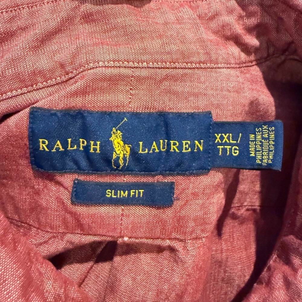 Ralph Lauren Slim Fit Button Down Shirt Mens XXL Red Heather Long Sleeve Cotton - Picture 5 of 6